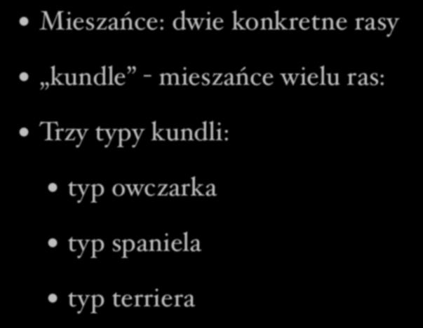 mieszańce i wielorasowce Mieszańce: dwie konkretne rasy kundle -