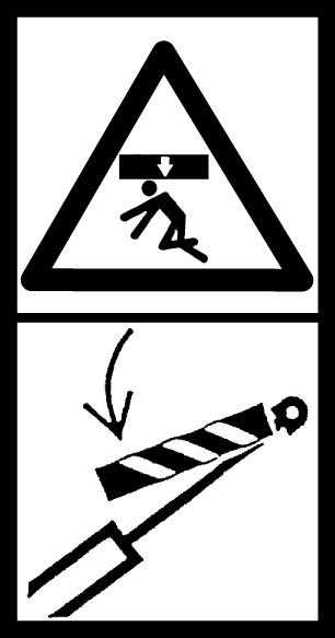 Znak informujący operatora o zachowaniu bezpiecznej odległości (50 m) podczas pracy od znajdujących się osób postronnych (umieszczony na przedniej ścianie kosza kosiarki).
