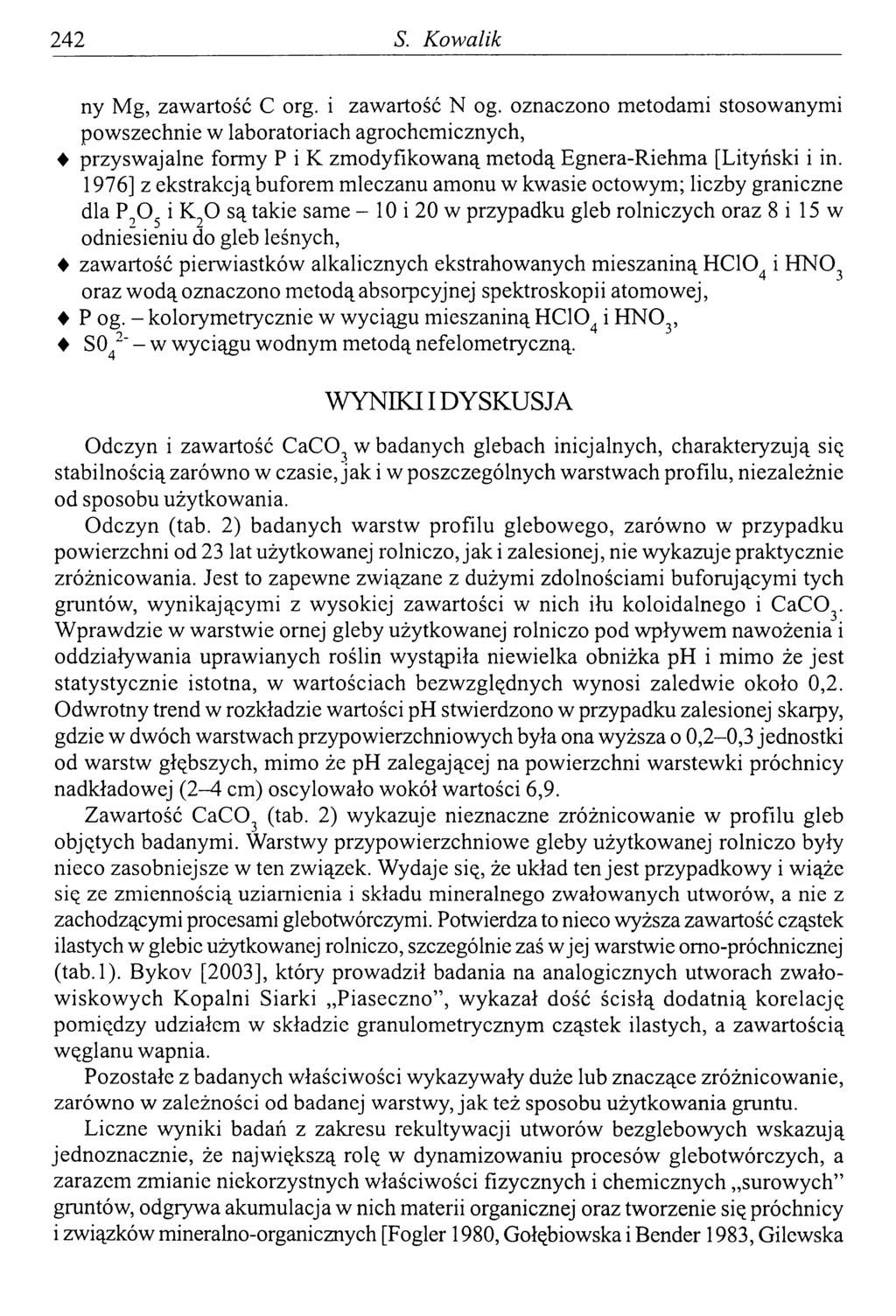 242 S. K owalik ny Mg, zawartość С org. i zawartość N og.