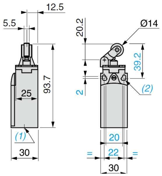 Detekcja Wyłączniki pozycyjne ( wybrane pozycje ) Łączniki krańcowe firmy Schneider Electric Typ XCK N ( 02 ) ( 03 ) Zgodne z EN 50047 ( 10 ) ( 21 ) ( 27 ) Wykonania kompletne z głowicami roboczymi,