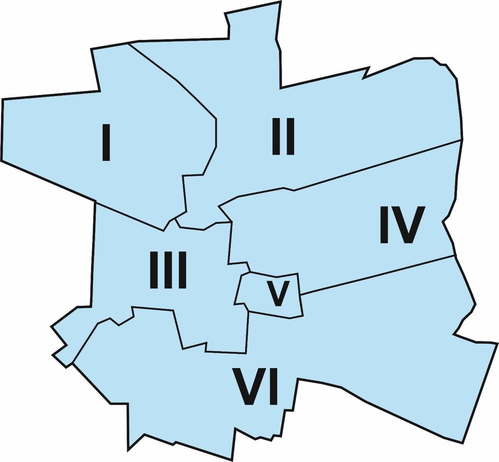 Podział miasta na mniejsze jednostki (I-VI) pokazuje poniższa mapa. Rysunek 4. Podział Koźmina Wlkp. na jednostki analityczne Źródło: www.geoportal.gov.