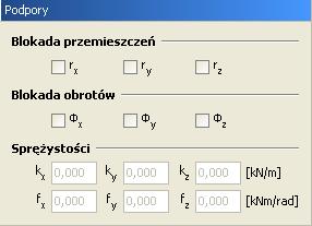 Modyfikowanie wprowadzonego układu 6.3 MODYFIKACJE PODPARCIA Dla zaznaczonych węzłów można definiować podpory - określać które przemieszczenia i obroty mają być zablokowane.