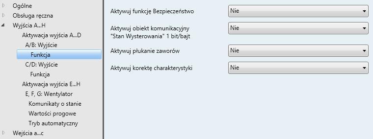 3.2.3.5 Okno parametrów Funkcja W tym oknie parametrów aktywować można różne funkcje dla każdego wyjścia.