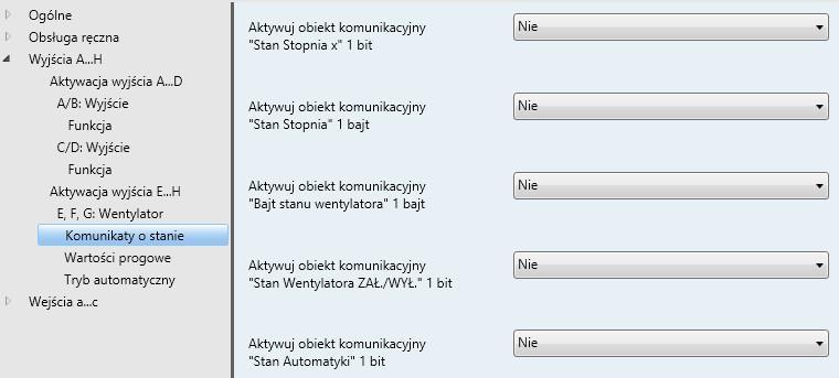 3.2.3.9 Okno parametrów Komunikaty o stanie (wielostopniowy) W tym oknie parametrów można ustalić Komunikaty o stanie.