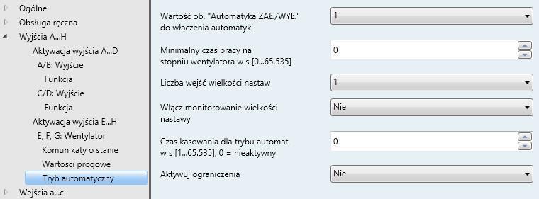 3.2.3.11 Okno parametrów Tryb automatyczny (wielostopniowy) To okno parametrów jest widoczne, jeżeli w Okno parametrów E, F, G: Wentylator (wielostopniowy), str.