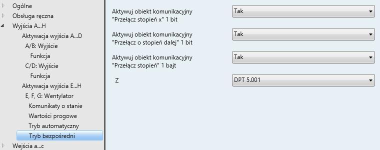 3.2.3.12 Okno parametrów Tryb bezpośredni (wielostopniowy) To okno parametrów jest widoczne, jeżeli w Okno parametrów E, F, G: Wentylator (wielostopniowy), str.