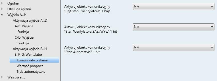 3.2.3.16 Okno parametrów Komunikaty o stanie (jednostopniowy) W tym oknie parametrów można ustalić Komunikaty o stanie.