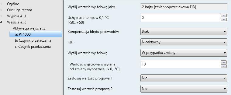 3.2.4.4 Okno parametrów a: PT100, PT1000 i KTY 3.2.4.4.1 Okno parametrów a: PT100/PT1000 Ten tryb pracy pozwala na wysyłanie wartości temperatur.