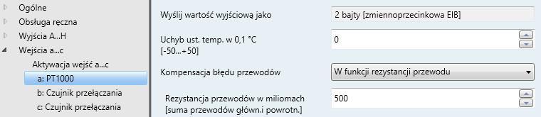 3.2.4.4.4 Kompensacja błędu przewodu W funkcji rezystancji przewodu Rezystancja przewodów w miliomach [suma przewodów główn. i powrotn.] 0...500.