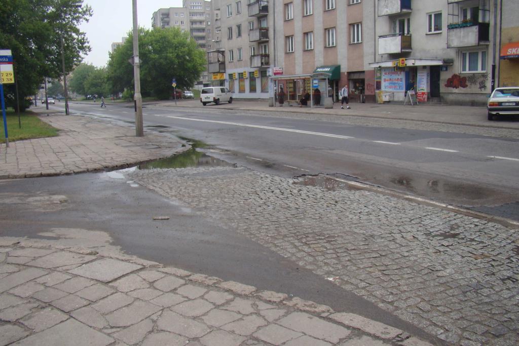 licznymi spękaniami i ubytkami, w których gromadzą się wody opadowe Ul. Św.