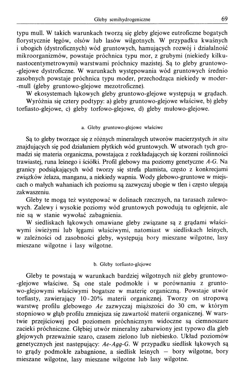Gleby sem ihydrogeniczne 69 typu muli. W takich warunkach tworzą się gleby glejowe eutroficzne bogatych florystycznie łęgów, olsów lub lasów wilgotnych.