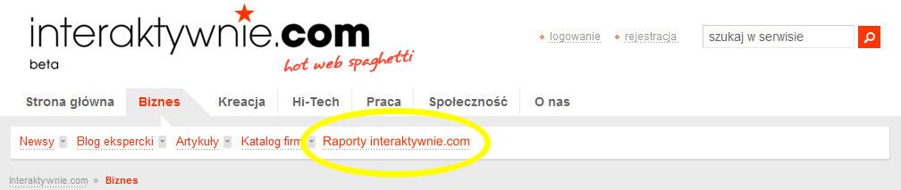 Promocja i dystrybucja Raportu Na interaktywnie.com Wyróżnienie w sekcji Temat dnia na stronie głównej interaktywnie.com, oraz w sekcji Polecamy w newsletterze (3 000 subskrybentów).