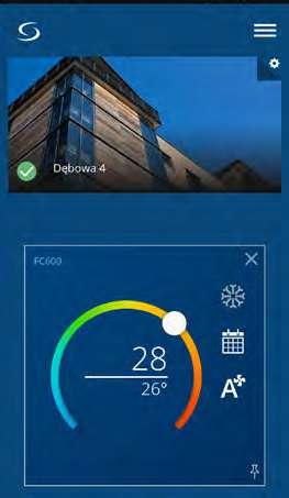 Kontrolowanie regulatora za pośrednictwem aplikacji daje dużą swobodę i możliwość zdalnego zarządzania temperaturą z dowolonego miejsca. W aplikacji kwadratowy kafelek reprezentuje regulator.