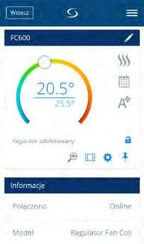3.5 Tryb grzania/chłodzenia Regulator FC600 umożliwia wybór trybu pracy grzania/chłodzenia za pośrednictwem aplikacji, (o ile został, odpowiednio skonfigurowany podczas instalacji).