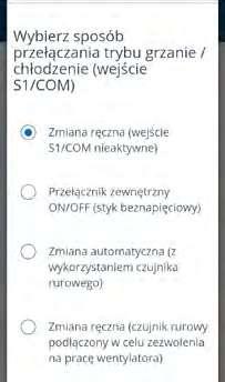 15 Wybierz sposób przełączania pomiędzy grzaniem/chłodzeniem (wykorzystanie styku S1).