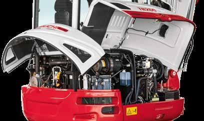 WYDECHOWY OPTYMALNY DOSTĘP do wszystkich agregatów silnika i hydrauliki 15 Koparka TB 260 posiada wysokiej wydajności silnik wysokoprężny z bezpośrednim wtryskiem Common Rail o mocy 32,4 kw