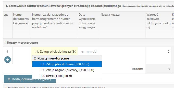 W kolumnie Numer dokumentu należy umieść numery faktur/rachunków.