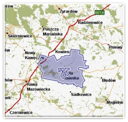przebiega również duża linia kolejowa Centralna Magistrala Kolejowa (CMK) o charakterze międzyregionalnym Śląsk Porty. Mapa 3 Położenie gminy Biała Rawska 2.