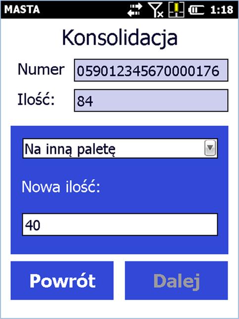 MASTA rys. 20. Konsolidowanie palet Wszelkie towary składowane w magazynie i/lub przemieszczane luzem zawsze są przypisane do unikalnego, systemowego numeru nośnika określanego, jako SSCC.