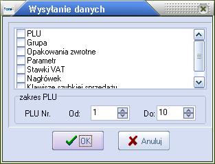 3 Przesyłanie danych do kasy Po skonfigurowaniu współpracy kasy i aplikacji PLU Manager można przesłać informacje z aplikacji do kasy: Bazę towarową PLU Grupy Opakowania zwrotne Parametry