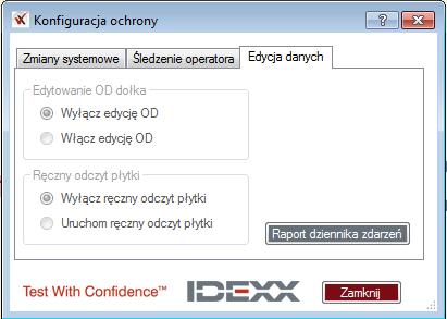 W oknie dialogowym znajdują się zakładki: Zmiany Sytemowe, Śledzenie operatora i Edycja danych.