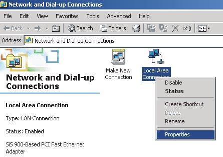 Dial-up Connections (Sieć i połączenia dial-up) > Local Area Connection