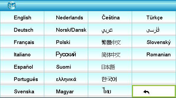 Język Wybór wielojęzycznego menu OSD. Naciśnij w celu przejścia do podmenu, a następnie naciśnij przycisk lub lub lub w celu wybrania preferowanego języka.