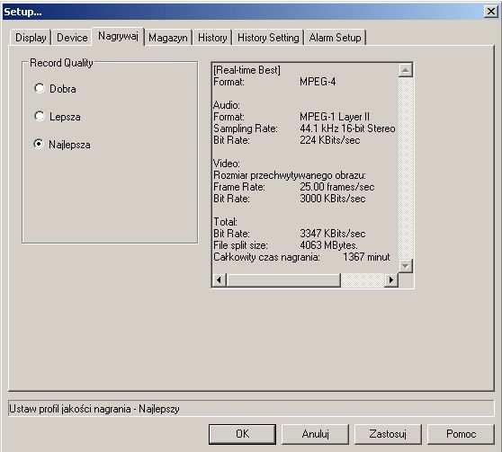 3.3.3. Nagrywaj Wybór trzech opcji jakości nagrywania dobra, lepsza i najlepsza.