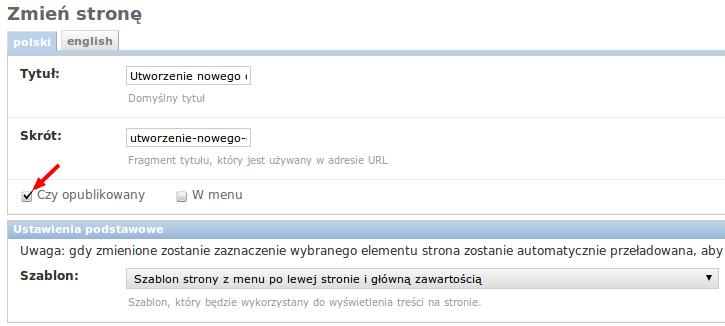 5.3 Redagowanie treści dodanej informacji bieżącej Po przejściu do strony z panelem redagowania treści nowo dodanej informacji bieżącej pola "Tytuł" i "Skrót" są już uzupełnione.