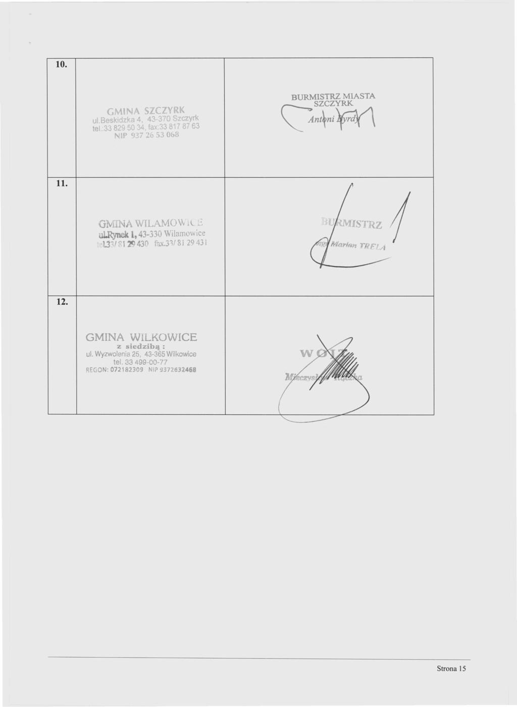 10. GMINA SZCZYRK.JI,BesKi zka 4, 43 3 7 C Szczyrk tel 3382950 ':14 f x 3 d17 8763 "IP q 7 l J 1 osa BURMISTRZ MIASTA Q:~~~ 11. Iv I WILAMO\\.L": ul.rynek 1,43-330 W.