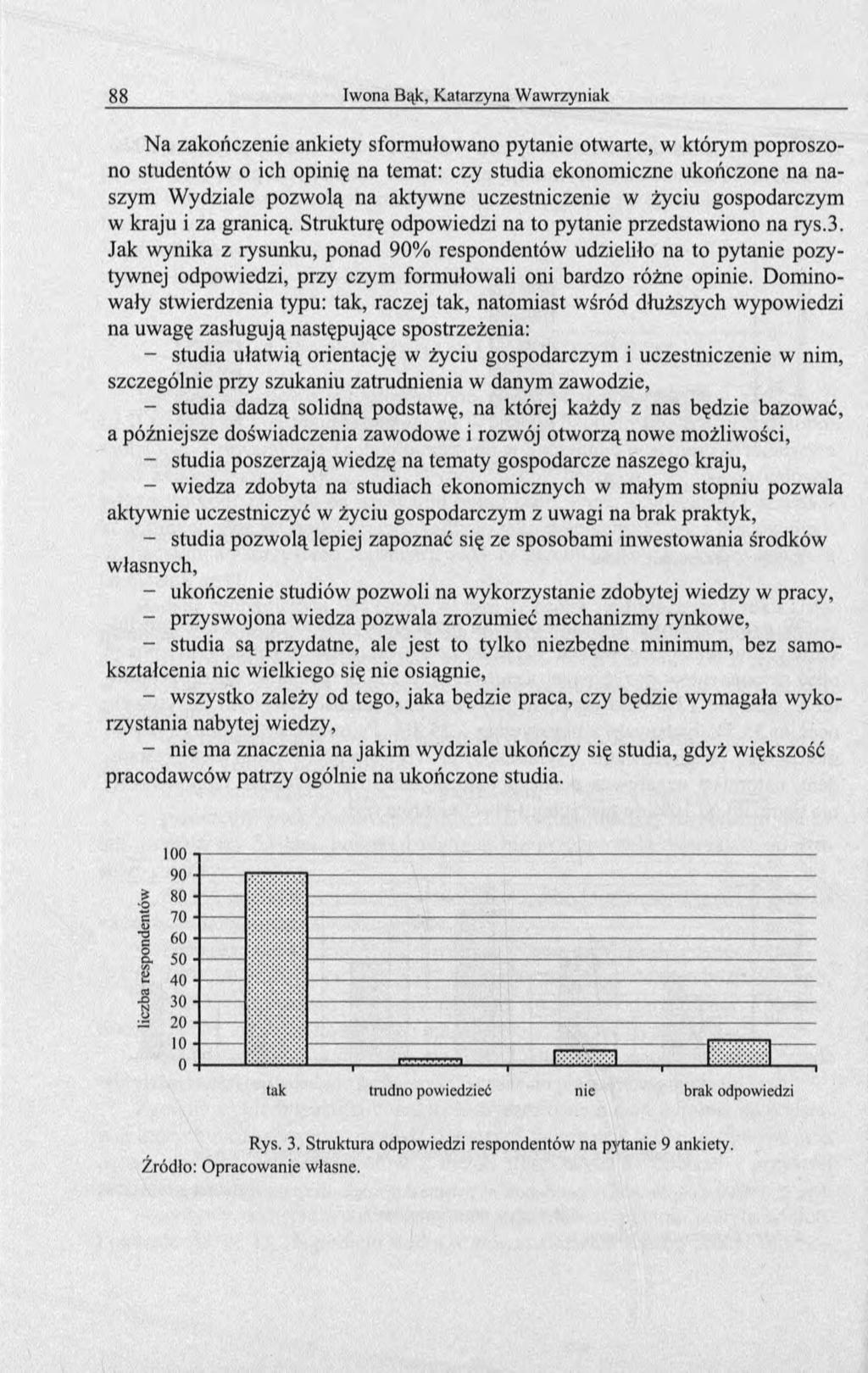 Na zakończenie ankiety sformułowano pytanie otwarte, w którym poproszono studentów o ich opinię na temat: czy studia ekonomiczne ukończone na naszym Wydziale pozwolą na aktywne uczestniczenie w życiu