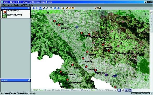 Rys. 14. Okno przegl¹darki danych geoprzestrzennych Gaia 3.4.1 firy Carbon Project. Zapis w GML 3.