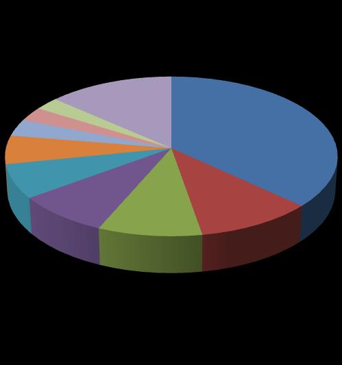 węgi el kamienny 36,9% wyroby chemiczne 10,4% surowce niemetaliczne 9,2% produkty rolnictwa 8,4% przesyłki