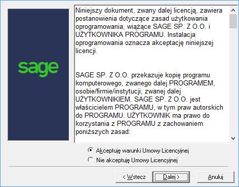 Na stronie startowej okna instalatora powtórzone są ostrzeżenia o konieczności wykonania kopii bezpi e- czeństwa i sprawdzenia obecności niezbędnych programów.