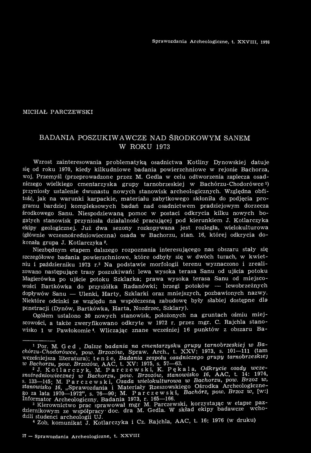 badania powierzchniowe w rejonie Bachorza, woj. Przemyśl (przeprowadzone przez M.