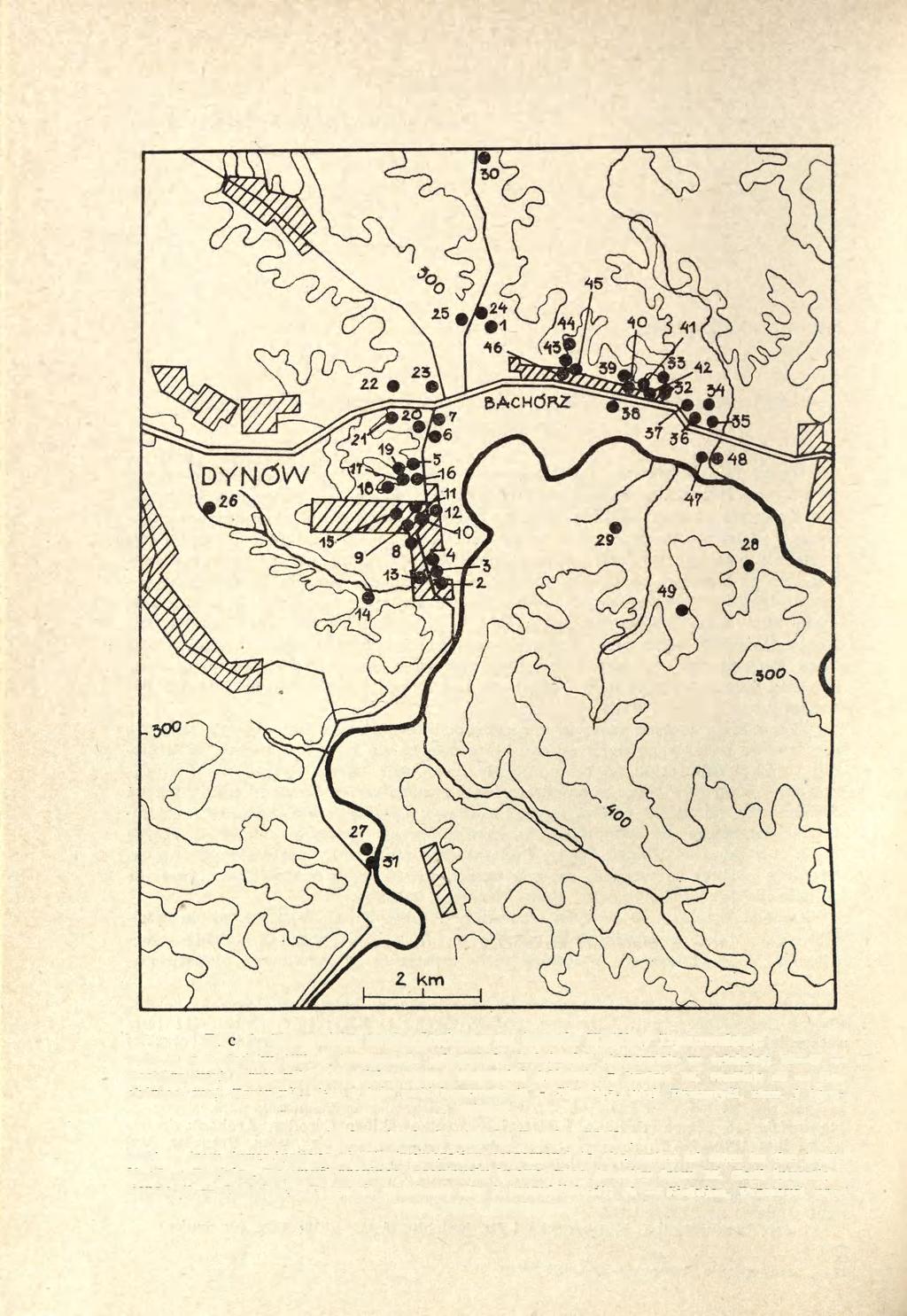 258 MICHAŁ PARCZEWSKI Ryc. 1. Stanowiska archeologiczne na terenie Kotliny Dynowskiej: 1 31 z badań w 1973 r.