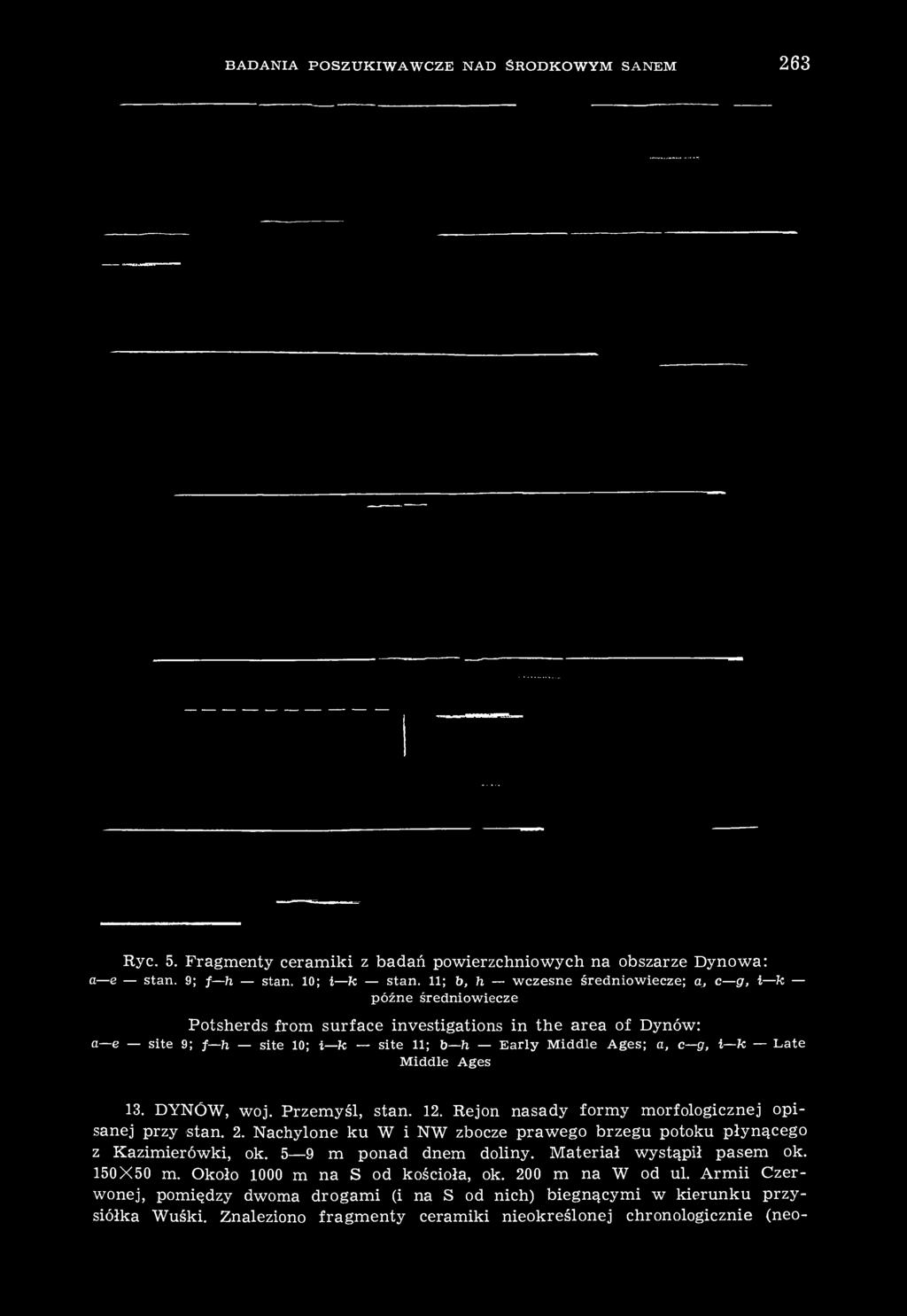 Late Middle Ages 13. DYNÓW, woj. Przemyśl, stan. 12. Rejon nasady formy morfologicznej opisanej przy stan. 2. Nachylone ku W i NW zbocze prawego brzegu potoku płynącego z Kazimierówki, ok.