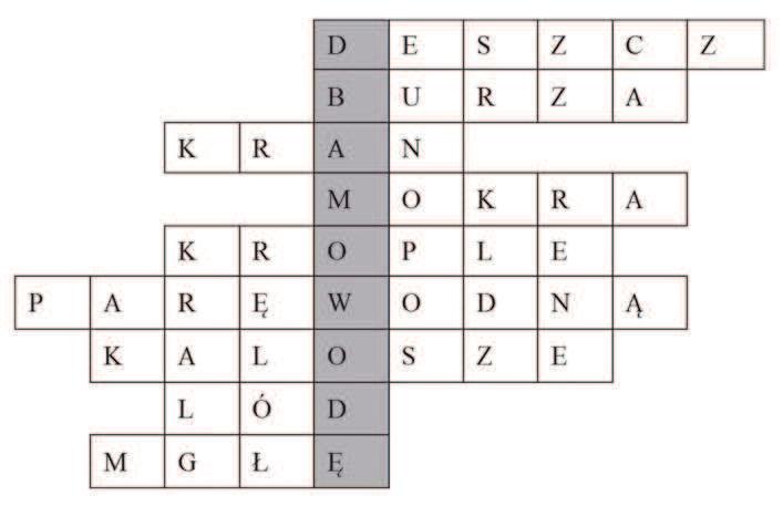 Uzupełniona krzyżówka: 1. 2. 3. 4. 5. 6. 7. 8. 9. 2. Zabawa dydaktyczna Dbam o wodę Nauczycielka rozkłada na dywanie obrazki i czyta zalecenia, które pozwalają dbać o wodę każdego dnia.