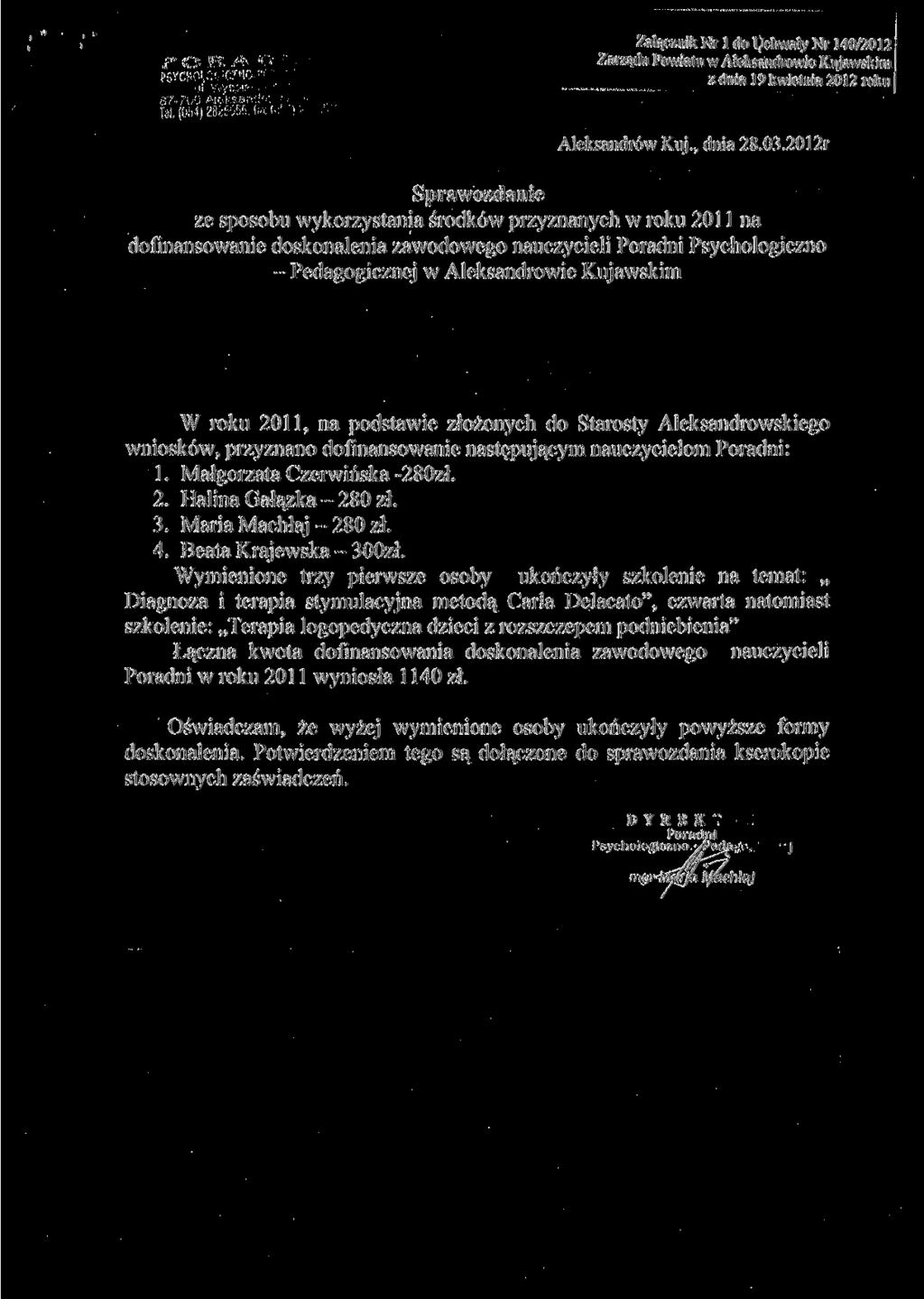 j Załącznik Nr l do ychwały Nr 140/20121 j Aleksandrów Kuj., dnia 28.03.