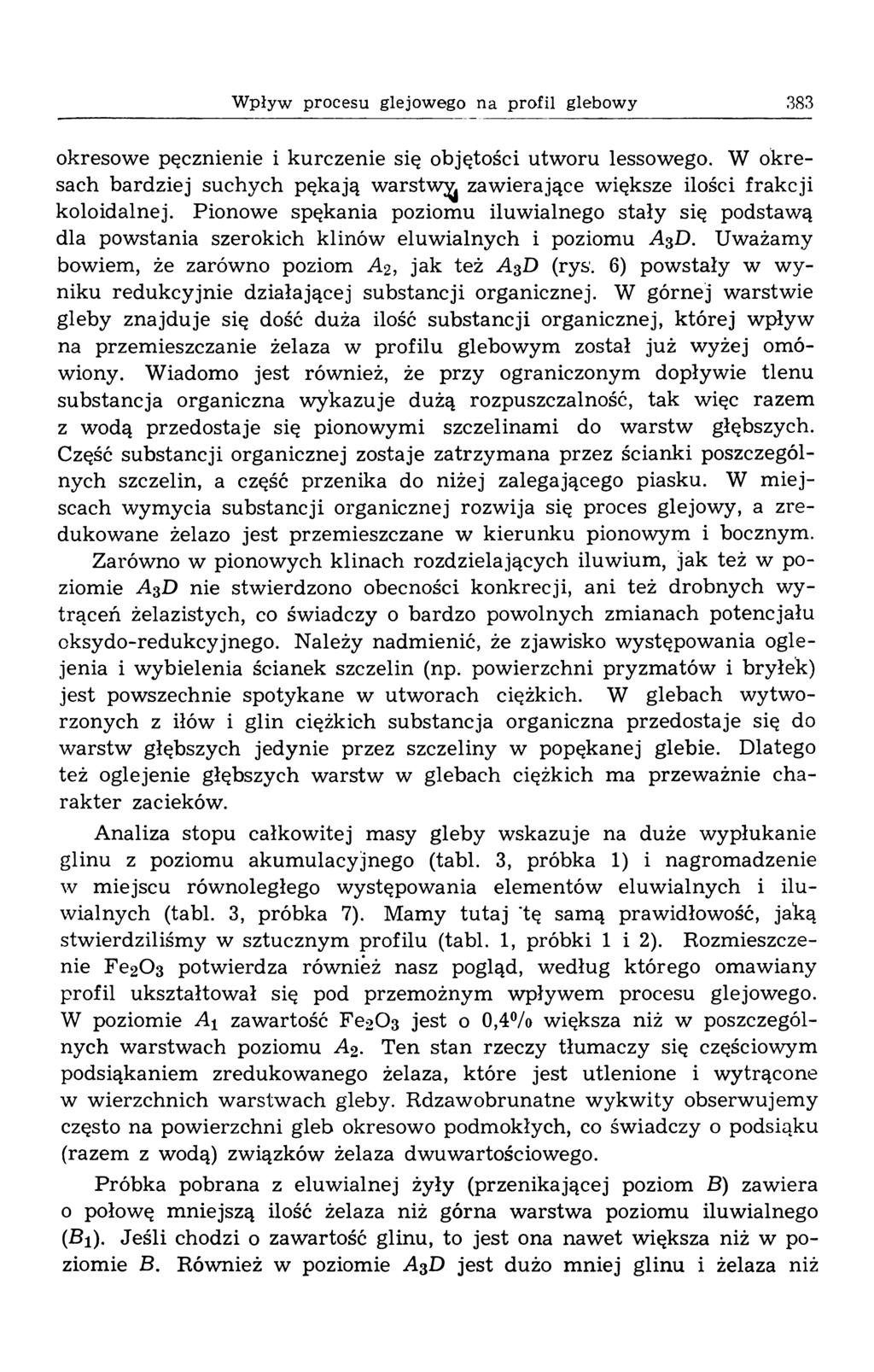 Wpływ procesu glejowego na profil glebowy 383 okresow e pęcznienie i kurczenie się objętości utw oru lessowego.