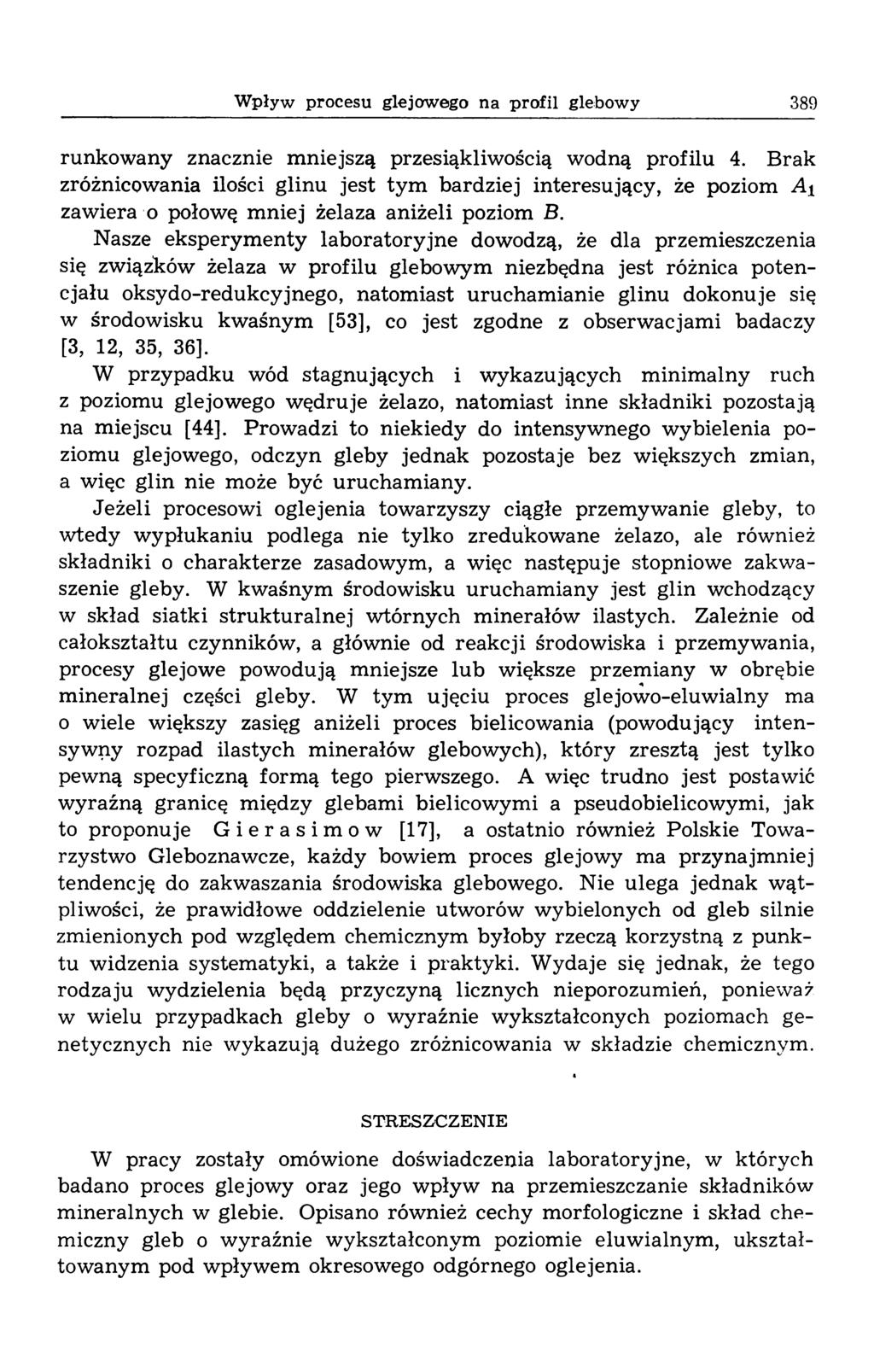 Wpływ procesu glejowego na profil glebowy 389 runkow any znacznie m niejszą przesiąkliwością wodną profilu 4.