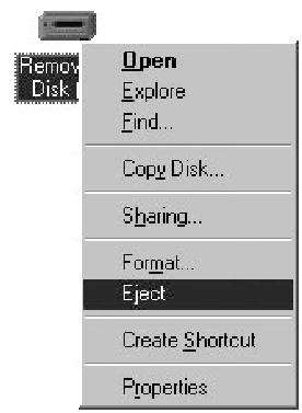 Windows 2000/Me Windows 2000/Me 1. Kliknij Od πcz lub wysuò ( ) na pasku zadaò. 2. Wybierz z menu UsuÒ PamiÍÊ masowπ USB (Windows 2000). Wybierz z menu UsuÒ dysk USB (Windows ME).