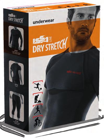 testowanych przez sportowców różnych dyscyplin. Marka ISSA DRY STRETCH charakteryzuje sie mieszanka różnych włókien i specjalnych tekstur.