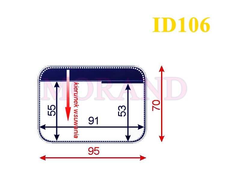 Wymiar zewnętrzny: 95x70 mm Wymiar wewnętrzny: 91x55 i 91x53 mm na 2 karty magnetyczne,