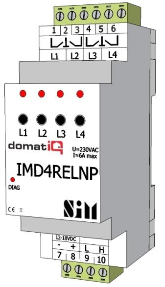 Katalog modułów AKTORY IMD4REL/N/P Moduł przekaźnikowy 4 x 6 A Moduł przekaźnikowy 4 x 6 A, ze sterowaniem czasowym, do montażu na szynie DIN, szerokość 2M Moduł umożliwia: załączanie obwodów