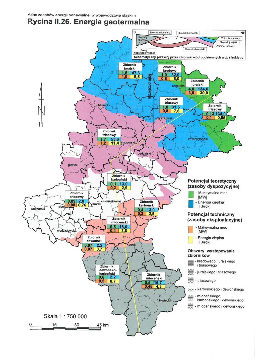 Rysunek 21 Energia geotermalna (Atlas zasobów energii odnawialnej w województwie śląskim; https://silesia.org.pl/upload/t.adamski_j.ziora_mozliwosci_wykorzystania_oze.