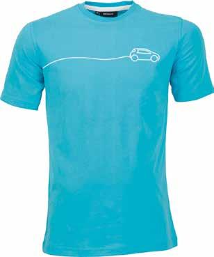 T-shirt z motywem samochodu elektrycznego na niebieskim tle, dla modnego wyglądu. 100% bawełny dzianinowej, 180 g/m².