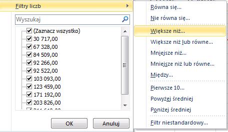 100 000,00. 6. WYKRESY 1) Utwórz nowy Arkusz, zmień nazwę na Wykresy.