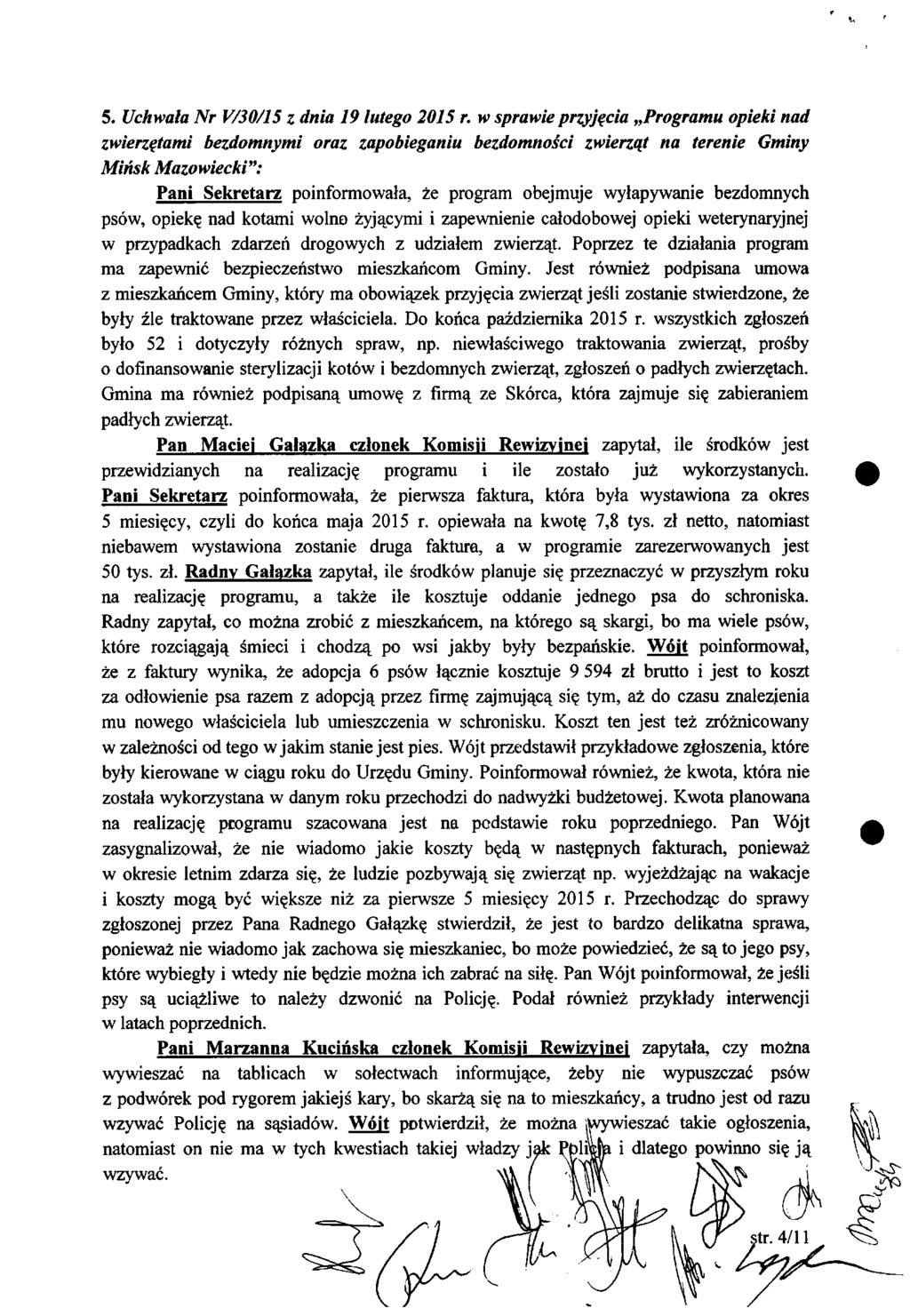 5. Uchwała Nr V/30/15 z dnia 19 lutego 2015 r.