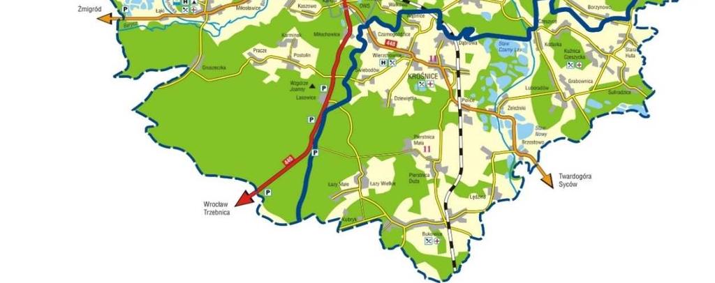 Gminy ościenne to: Jutrosin, Cieszków, Sulmierzyce, Odolanów, Sośnie, Krośnice Zawonia, Trzebnica i Żmigród. Mapa 1.Mapa Gminy Milicz w powiecie milickim Źródło: kppspmilicz.